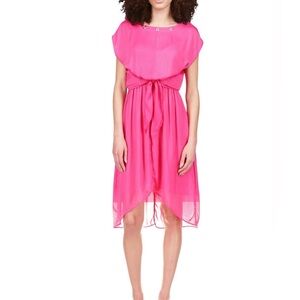 MICHAEL Michael Kors Women's Capsule Tie Front Ruffled High Low Satin Dress-XS